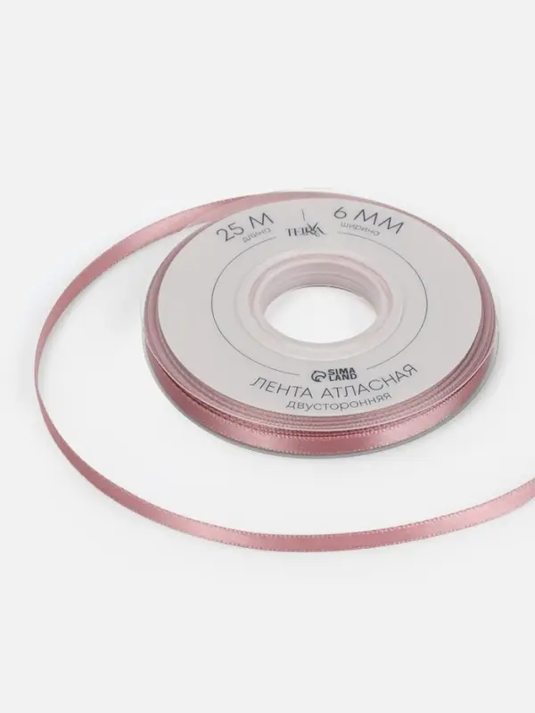 Лента атласная TEIRA, двухсторонняя, 6 мм, 25&plusmn;1 м, розовая №164