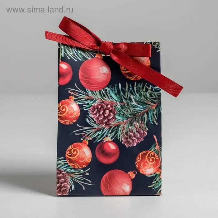 Пакет подарочный новогодний с лентой «Ёлочные игрушки», 13 х 19 х 9 см Пакет подарочный новогодний с лентой «Ёлочные игрушки», 13 х 19 х 9 см