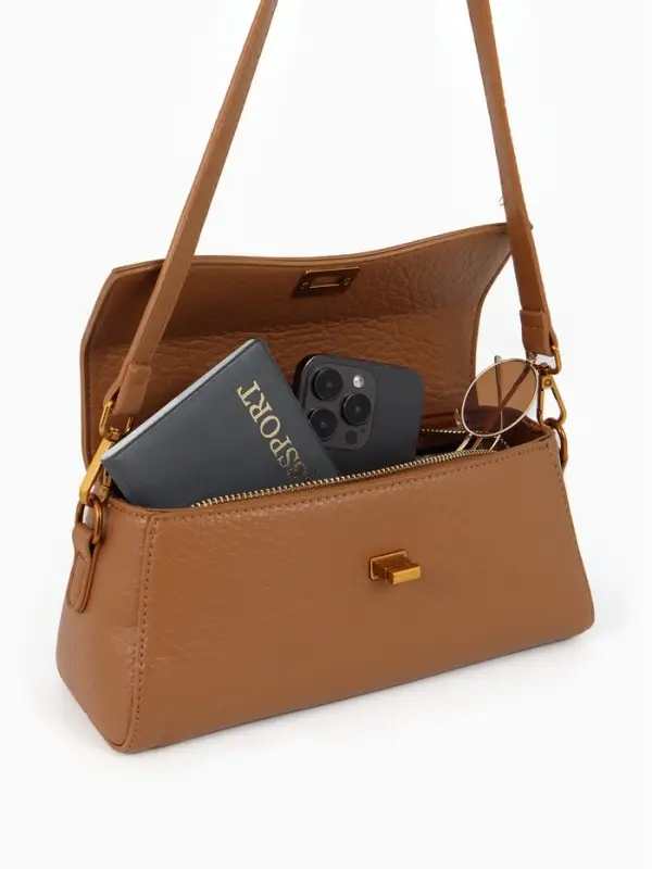 Сумка женская мессенджер TEXTURA на клапане, 26&times;9&times;12 см, коричневая