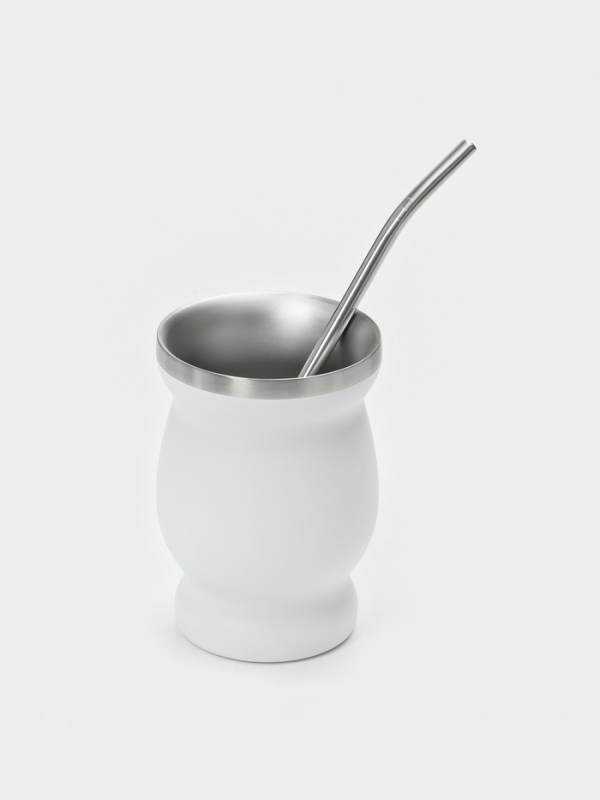 Калабас для чая Мате 240 мл и бомбилья с щеткой для чистки, набор для приготовления, белый   1078512