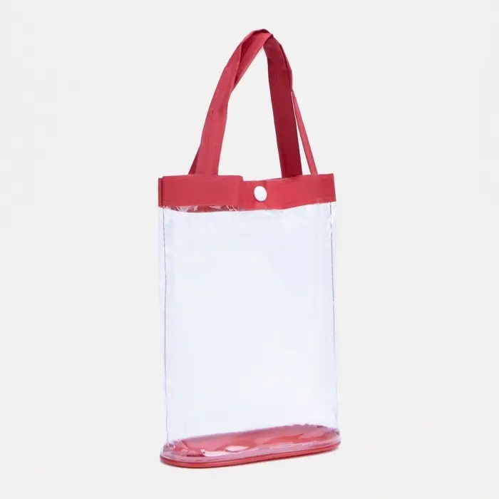 Косметичка на кнопке, с ручками, цвет красный/прозрачный