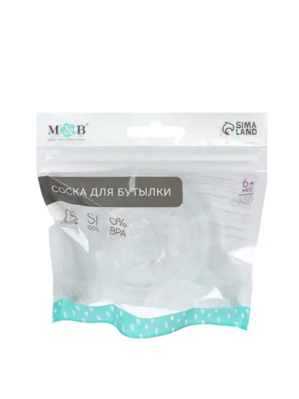 Соска для бутылочки силиконовой M&B, антиколиковая, +6мес., ШГ &Oslash;70 мм