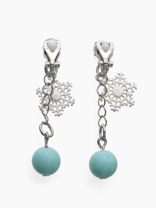 Серьги-клипсы детские  Серьги-клипсы детские "Выбражулька" снежинка на цепочке с кругом кристалл, цвет голубо-радужный