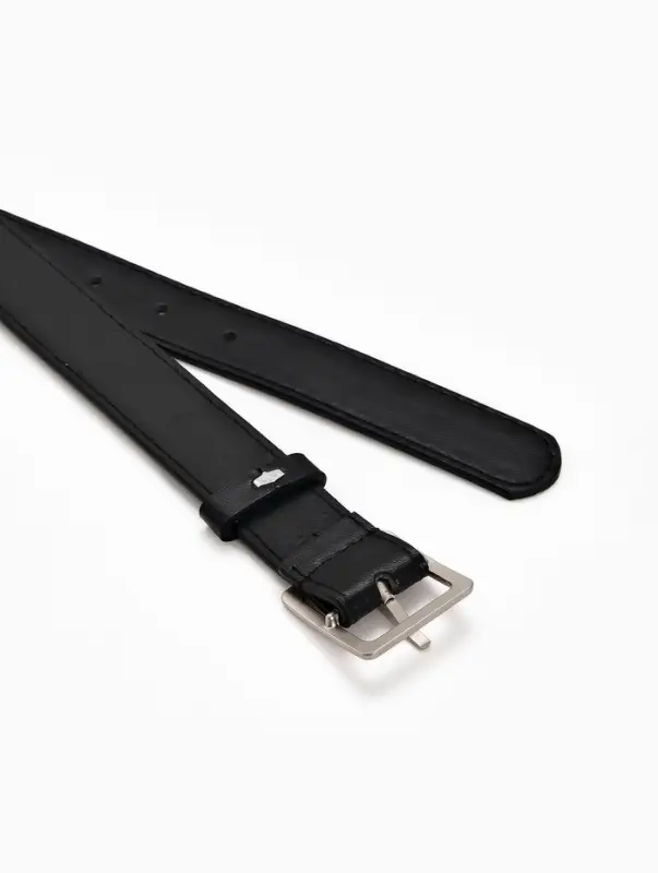 Ремень женский, 110&times;3 см, квадратная матовая металлическая пряжка, серебристая, чёрный