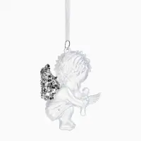 Ёлочная игрушка &laquo;Зимнее волшебство. Ангелочек с голубем&raquo; пластик, 10&times;7 см, белый