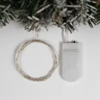 Гирлянда &laquo;Нить&raquo; 1 м роса, IP20, серебристая нить, 10 LED, батарейки CR2032&times;2 (в комплекте), свечение белое