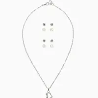 Гарнитур 5 предметов: 4 пары пусет, кулон &laquo;Гимнастка&raquo;, белые в серебре, 40 см