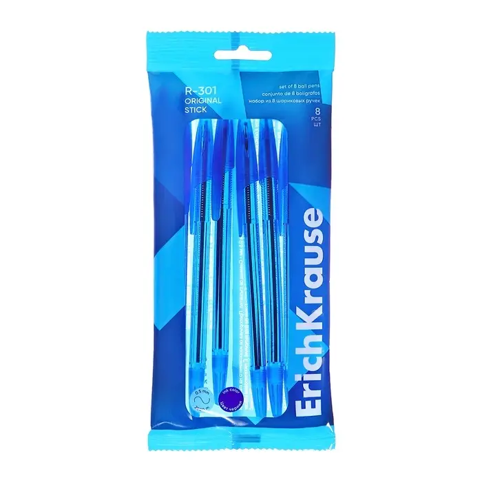 Набор ручек шариковых ErichKrause R-301 Original Stick, 8 штук, узел 0.7 мм, чернила синие Набор ручек шариковых ErichKrause R-301 Original Stick, 8 штук, узел 0.7 мм, чернила синие