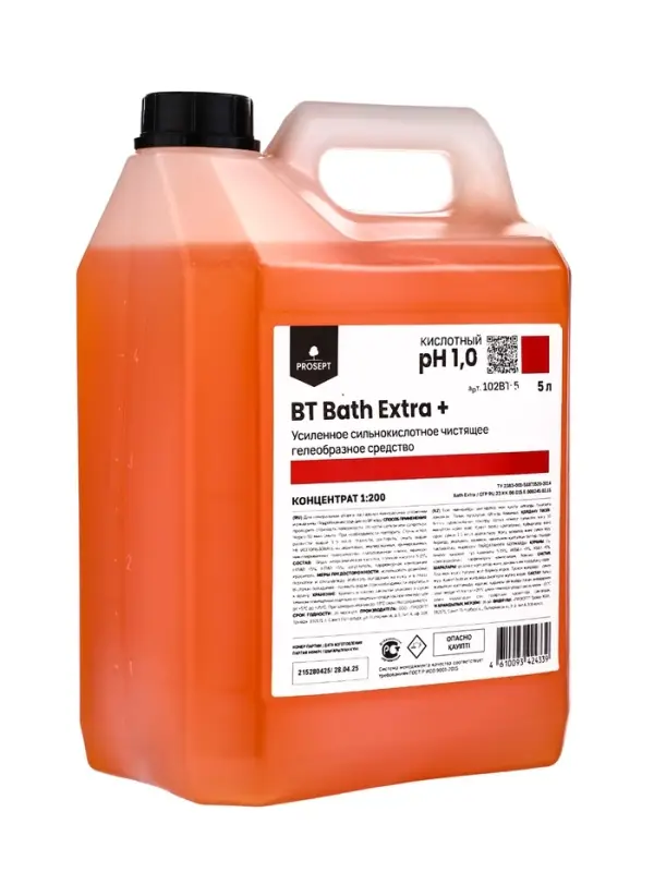 Усиленное сильнокислотное чистящее гелеобразное средство BT Bath Extra+, концентрат, 5л Усиленное сильнокислотное чистящее гелеобразное средство BT Bath Extra+, концентрат, 5л