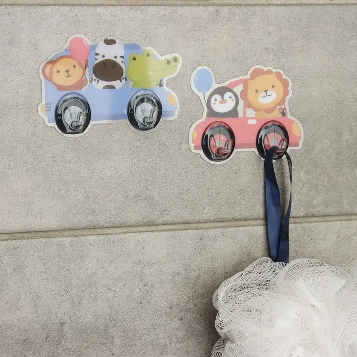 Набор двойных крючков самоклеящихся «Зверята», 2 шт, рисунок МИКС