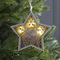 Ёлочная игрушка &laquo;Звезда в снежинках&raquo;, 13&times;13&times;1 см, 3 LED, от батареек, свечение тёплое белое