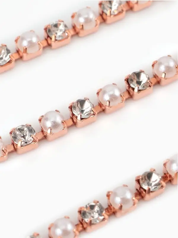 Цепь со стразами и жемчугом, металл, пластик, стекло, 2.5 мм, 9&plusmn;1 м, цвет розовое золото