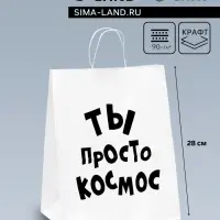 Пакет подарочный с приколами, крафт «Ты просто космос», белый, 24×14×28 см