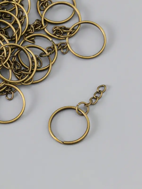 Основа для брелока кольцо металл с цепочкой бронза 2,5х2,5 см набор 40 шт