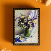 Шкатулка «Букет с ромашками», 10×14 см, лаковая миниатюра