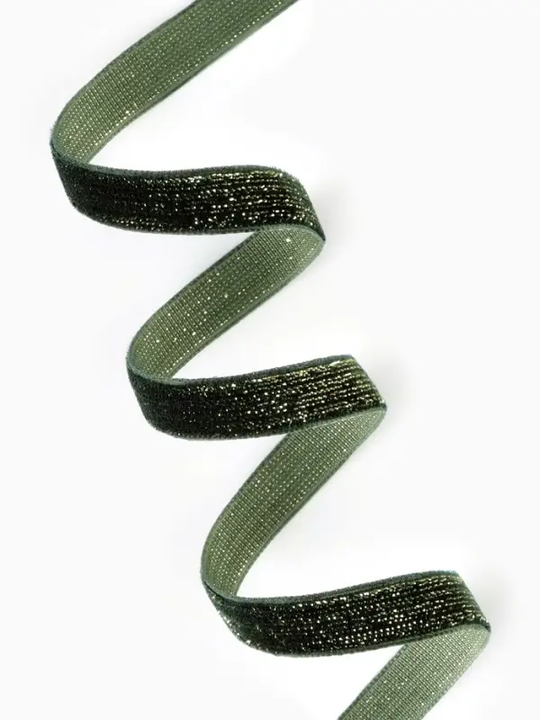 Лента бархатная, с золотым люрексом, 10 мм, 18&plusmn;1 м, зелёная №165