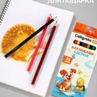 Карандаши Calligrata, цветные 12 цветов, эконом, заточенные, шестигранные, пластиковые