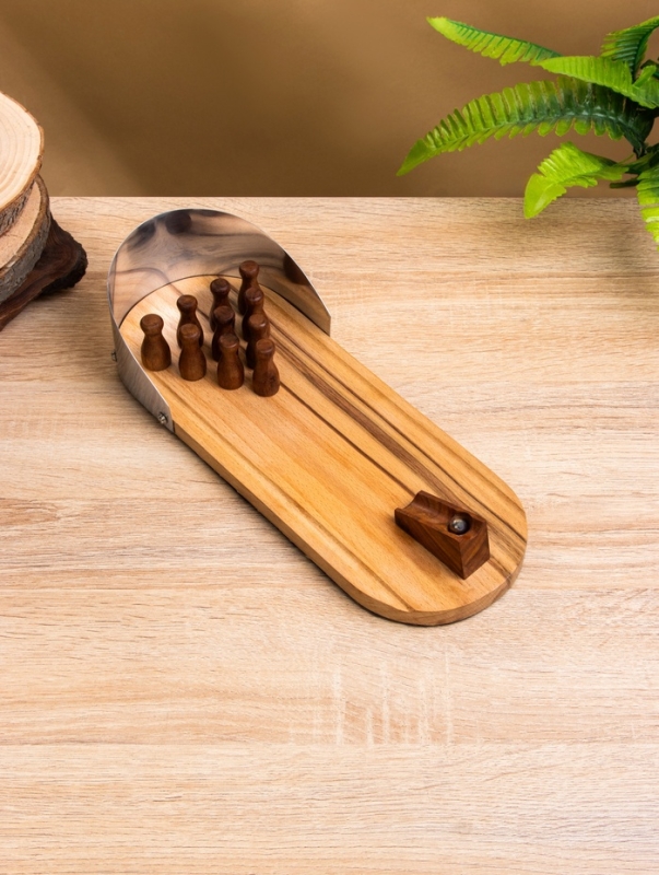 Настольная игра Настольная игра "Мини боулинг" 30х11х6 см, манговое дерево, алюминий