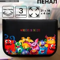 Пенал школьный, 3 секции, 14&times;21&times;4 см &laquo;Монстрики&raquo;