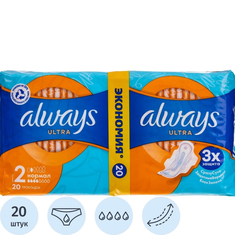 Прокладки женские гигиенические ALWAYS Ultra Normal Plus Duo 20шт