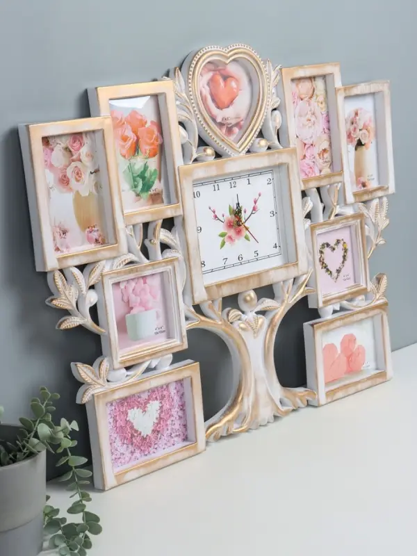 Фоторамка - коллаж на 9 фото с часами настенными &laquo;Семейное дерево&raquo;, бесшумные, 51.5&times;65 см