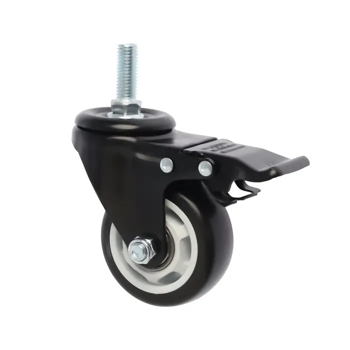 Колесо мебельное ТУНДРА, d=75 мм, поворотное, с футоркой 12&times;30 мм, с тормозом, черное