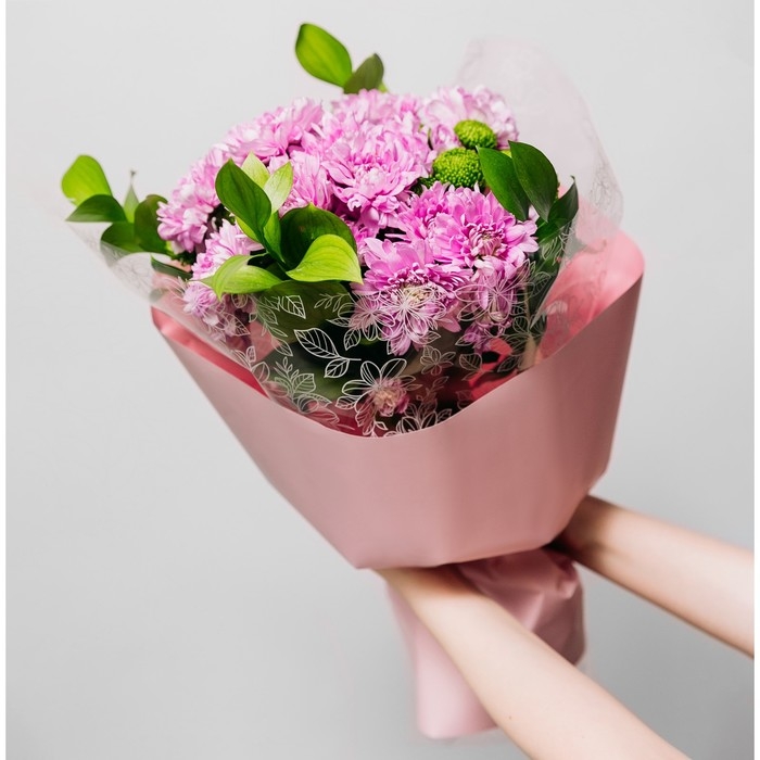 Плёнка для цветов упаковочная глянцевая прозрачная «Цветы», белая, 0.6 x 10 м