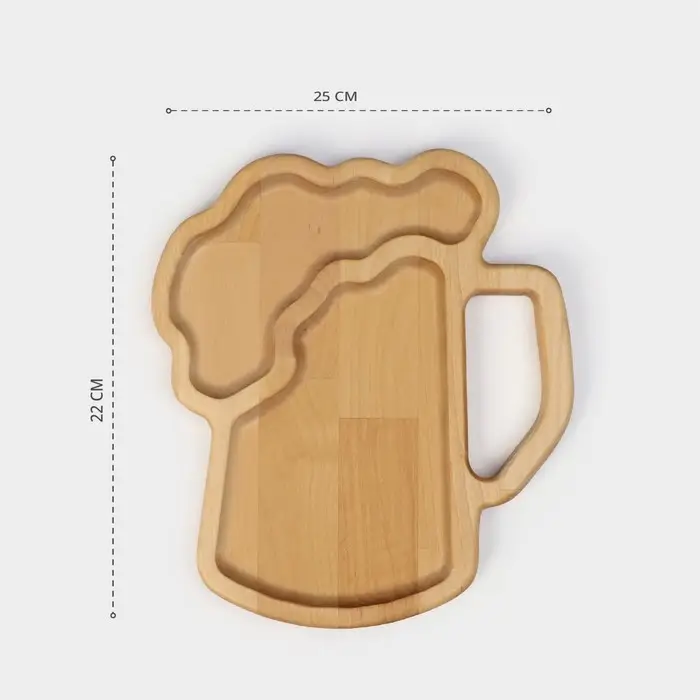 Менажница для подачи Adelica &laquo;Пивная кружка&raquo;, 2 секции, 25&times;22&times;1.8 см, пропитано минеральным маслом, в подарочной коробке, дерево берёза