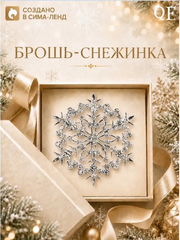 Брошь новогодняя &laquo;Снежинка кружевная&raquo;, белая в серебре