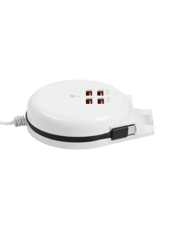 Зарядное устройство USB, 4 порта, встроенный кабель Type-C, держатель для телефона, провод 1 м, белый