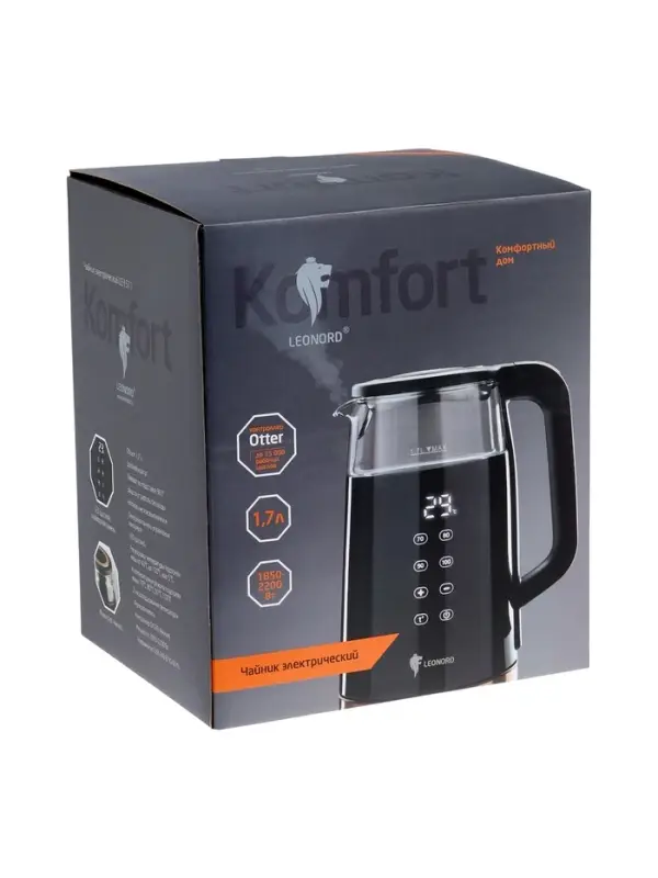 Чайник электрический Leonord LE-1511, 1.7л,дисплей, поддержание температуры 40-100℃,черный Чайник электрический Leonord LE-1511, 1.7л,дисплей, поддержание температуры 40-100℃,черный