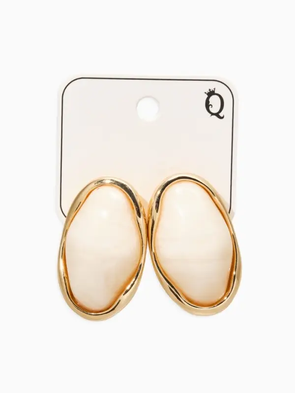 Серьги "Стиль" овал вытянутый, цвет белый в золоте