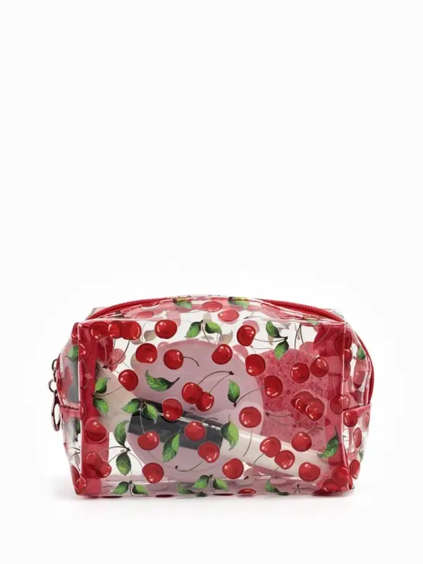Косметичка женская Cherry, для бассейна, на молнии, прозрачная, красная