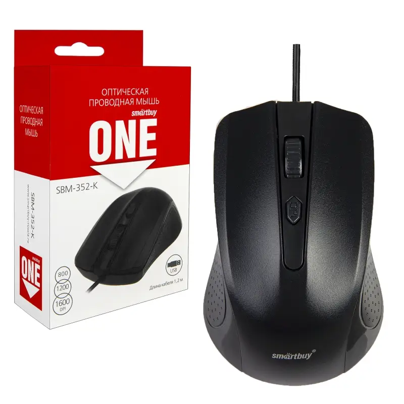 Мышь проводная Smartbuy ONE 352 черная (SBM-352-K) / 100 Мышь проводная Smartbuy ONE 352 черная (SBM-352-K) / 100