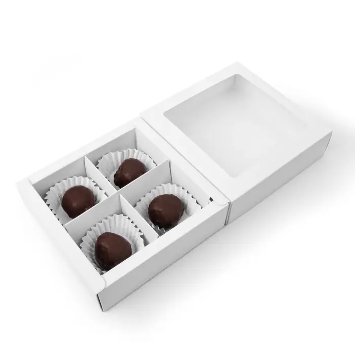 Коробка для 4 конфеты, с окном, целлюлоза белая,12.5&times;12.5&times;3.5 см