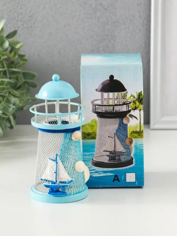 Сувенир настольный Сувенир настольный "Маяк с корабликом" сетка, голубой, 3хLR1130, RGB, LED 7,5х7,5х18 см