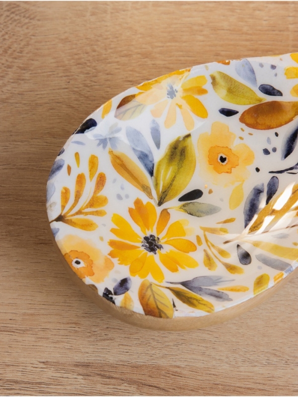 Подставка под ложку «Желтые и синие цветы», 25.5×9×3.8 см, дерево манго