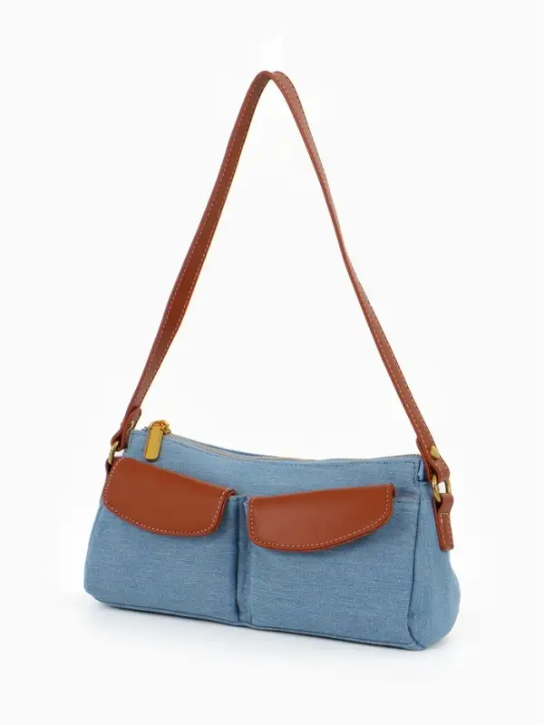 Сумка женская багет TEXTURA на молнии, 27&times;8&times;13 см, джинсовая, голубая