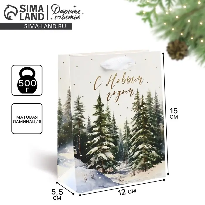 Пакет подарочный новогодний ламинированный «Зимний лес», S 12 х 15 х 5.5 см Пакет подарочный новогодний ламинированный «Зимний лес», S 12 х 15 х 5.5 см