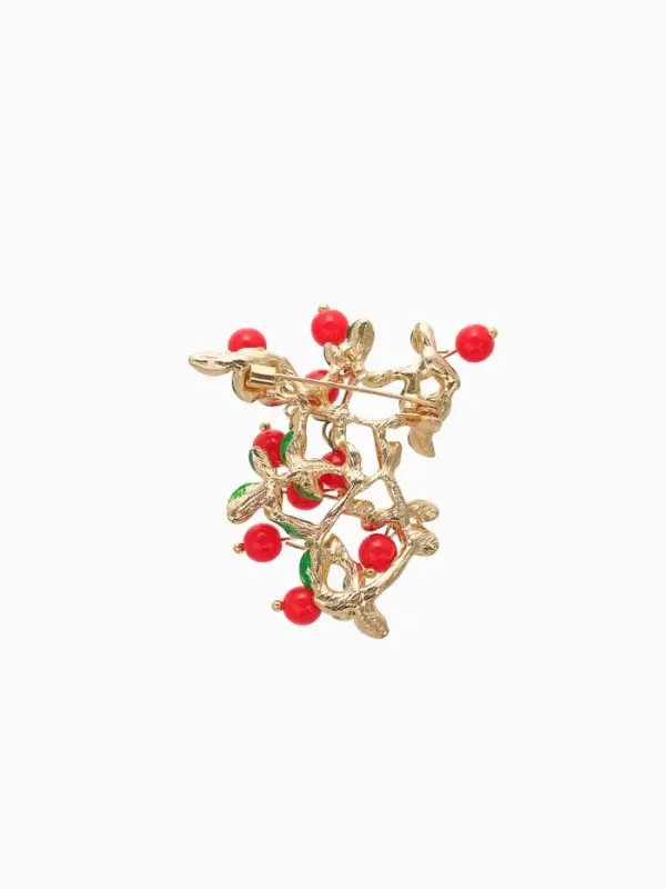 Брошь &laquo;Ветвь коралловая&raquo;, красно-зелёная в золоте