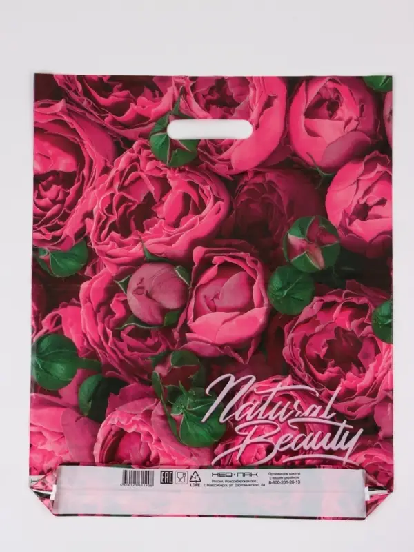 Пакет Пакет "Розовые бутоны, полиэтиленовый с вырубной ручкой, 38х45 см, 60 мкм