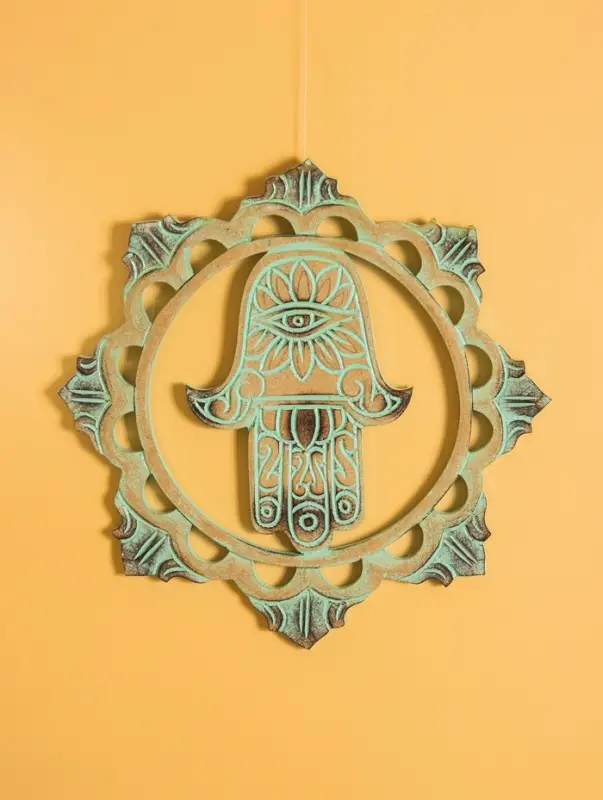 Панно "Хамса" МДФ, 30х30х1 см, цв. бежево-бирюзовый