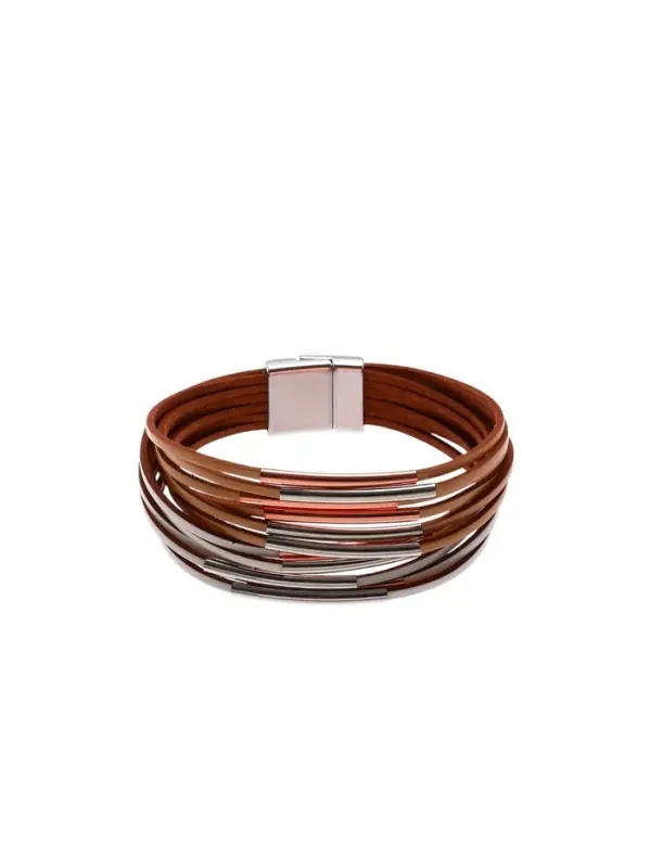 Браслет кожаный манжета на магните &laquo;Линии&raquo;, L=18.5 см, белый, бежевый