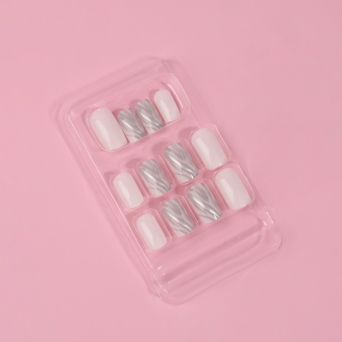 Накладные ногти «Zebra», 24 шт, с клеевыми пластинами, форма мягкий квадрат, цвет белый/серебристый Накладные ногти «Zebra», 24 шт, с клеевыми пластинами, форма мягкий квадрат, цвет белый/серебристый