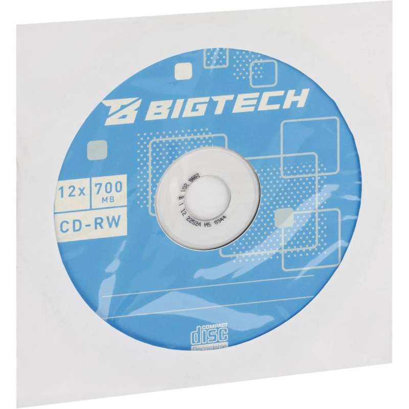 Носители информации Bigtech YCDRWB003 CD-RW/700МБ/12x/1шт конверт белый