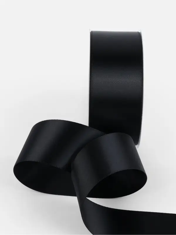 Лента атласная TEIRA, двухсторонняя, 38 мм, 25&plusmn;1 м, чёрная №0030