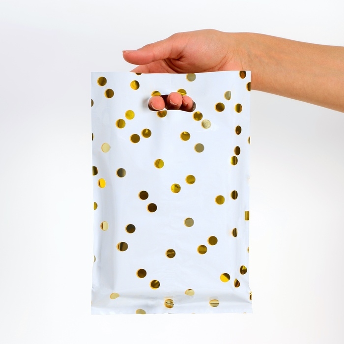 Набор подарочных пакетов, металлизированныей, Набор подарочных пакетов, металлизированныей, "Горох" белый 17х25 см , 20 микрон 10 шт набор
