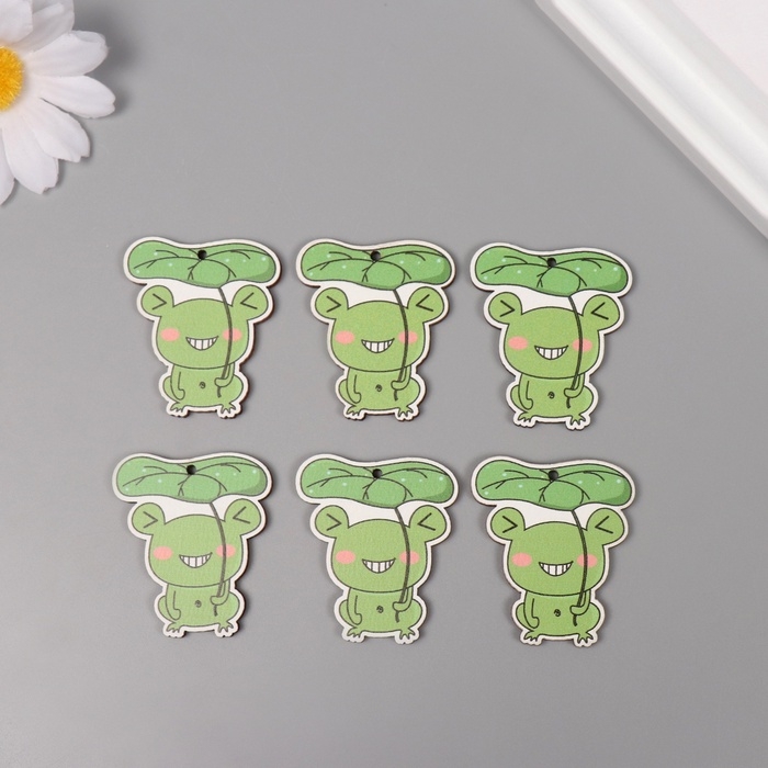 Декор для творчества дерево Декор для творчества дерево "Лягушка под листиком" набор 6 шт 4х3,5х0,3 см