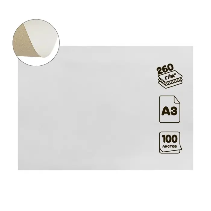 Картон хром-эрзац А3 (30&times;42 см), 100 листов, 260 г/м&sup2;, &laquo;Ладога&raquo; немелованный, 0.35 мм