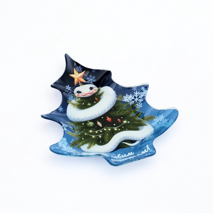 Тарелка в форме ёлки новогодняя Дорого внимание «С новым счастьем», 19,5 х 16,5 см, стекло Тарелка в форме ёлки новогодняя Дорого внимание «С новым счастьем», 19,5 х 16,5 см, стекло